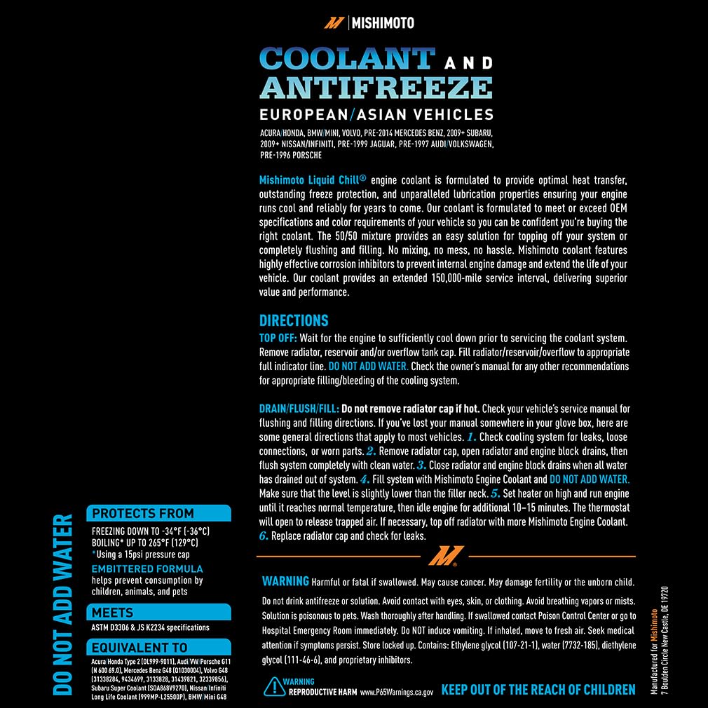 Mishimoto Liquid Chill® OE Coolant, Blue, European/Asian Vehicles, 1 Gallon - Image 4