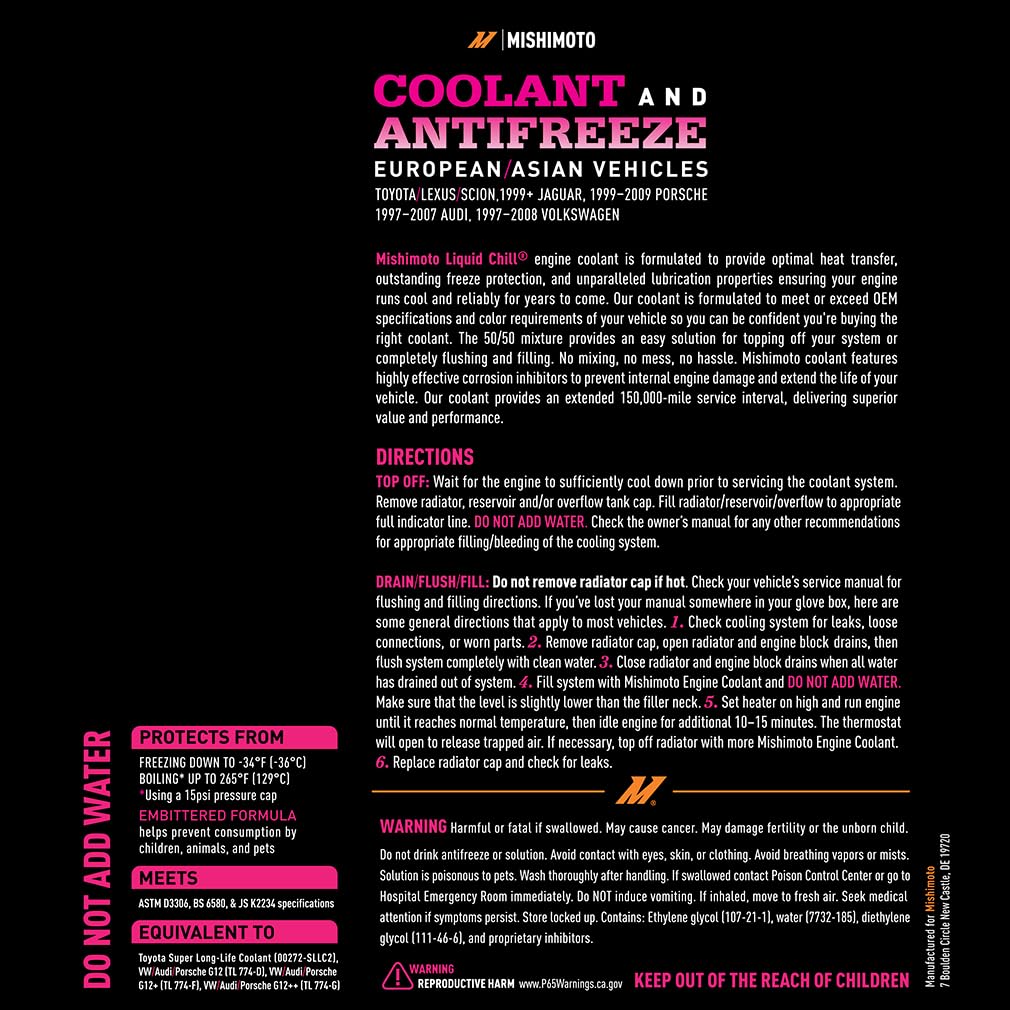 Mishimoto Liquid Chill® OE Coolant, Pink/Red, European/Asian Vehicles, 1 Gallon - Image 4