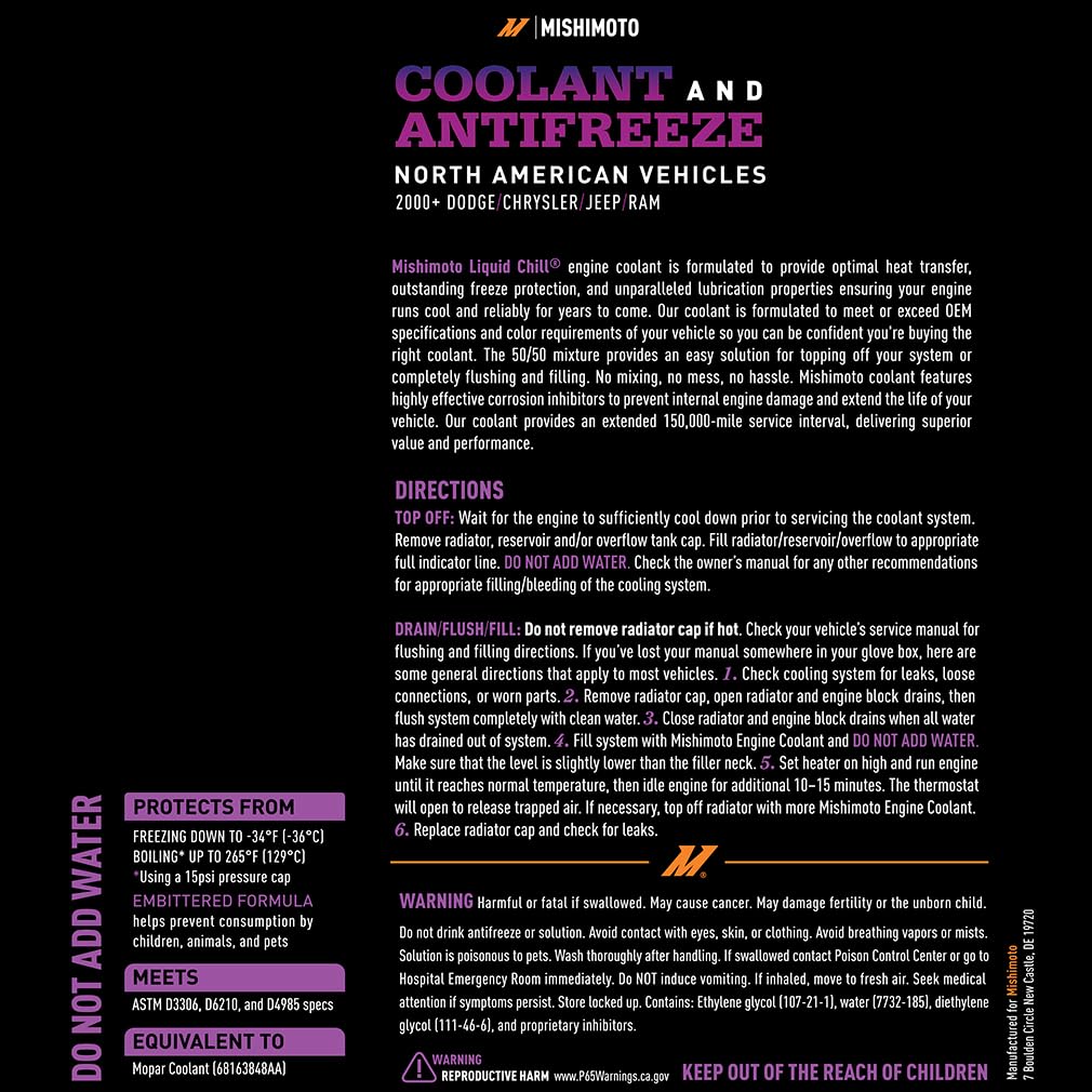 Mishimoto Liquid Chill® OE Coolant, Purple, North American Vehicles, 1 Gallon - Image 4