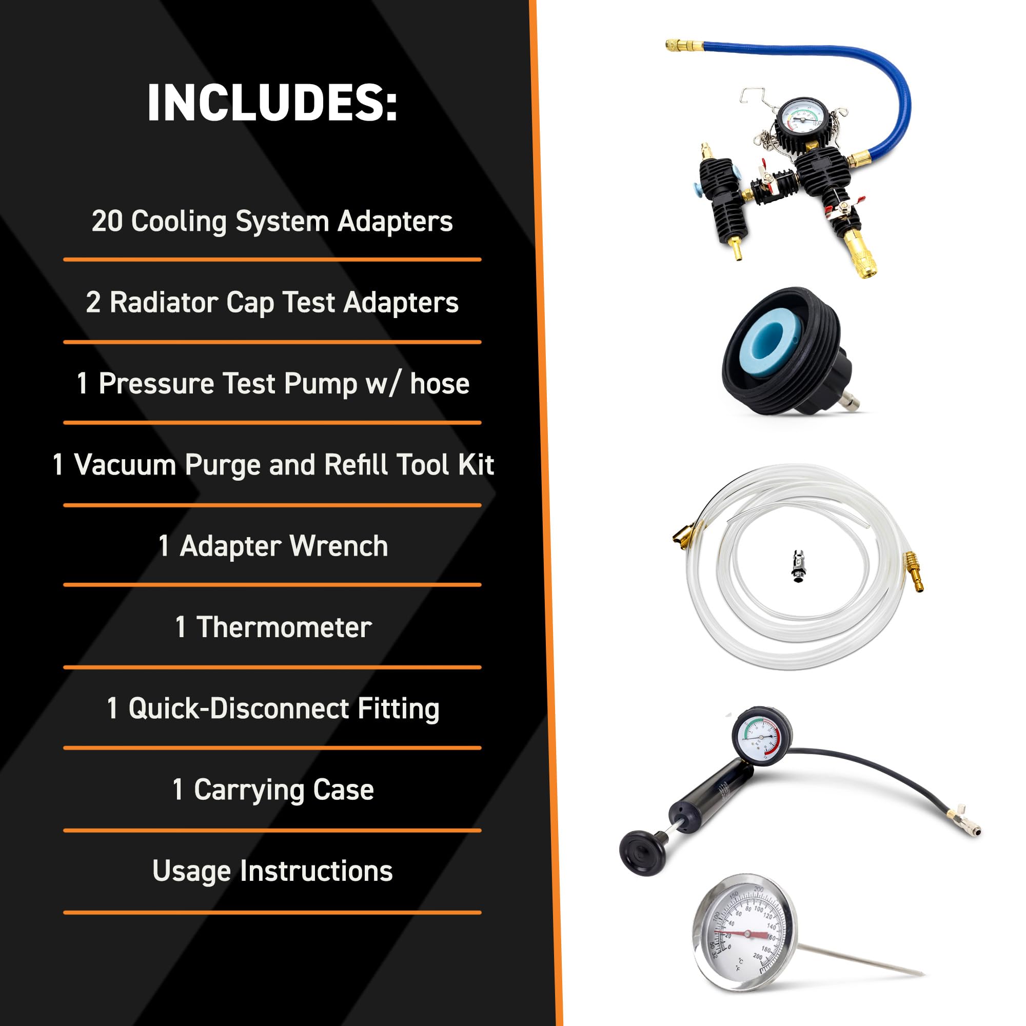Mishimoto MMTL-CPT-28 Coolant Pressure Tester and Vacuum Refill Kit, 28-Piece Universal Fit, Black - Image 3